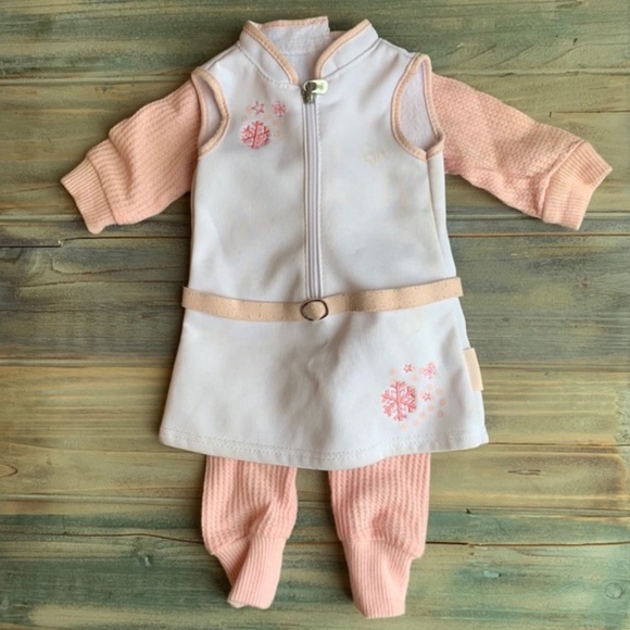 AMERICAN GIRL Doll Snowy Chic Outfit Pink Unitard w/ White Jumper Mini Dress - Picture 2 of 3